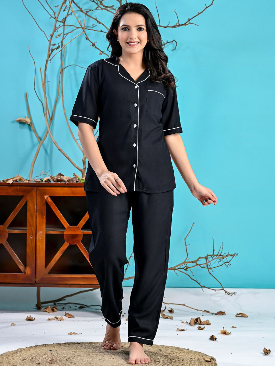 GORDHAN Women Solid Night suit