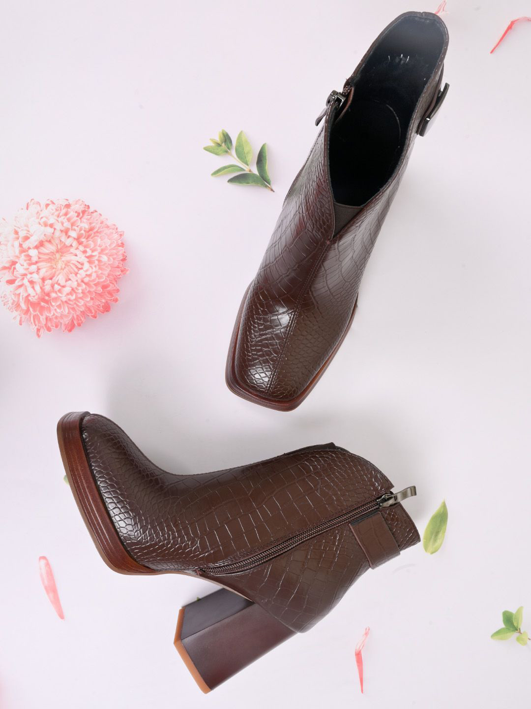 Ronnie Grey Women Square Toe Block-Heeled Boots