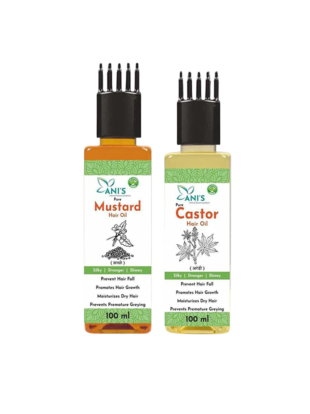 ANI'S Set Of 2 Mustard & Castor Hair Oil For Strong & Silky Hairs - 100ml Each