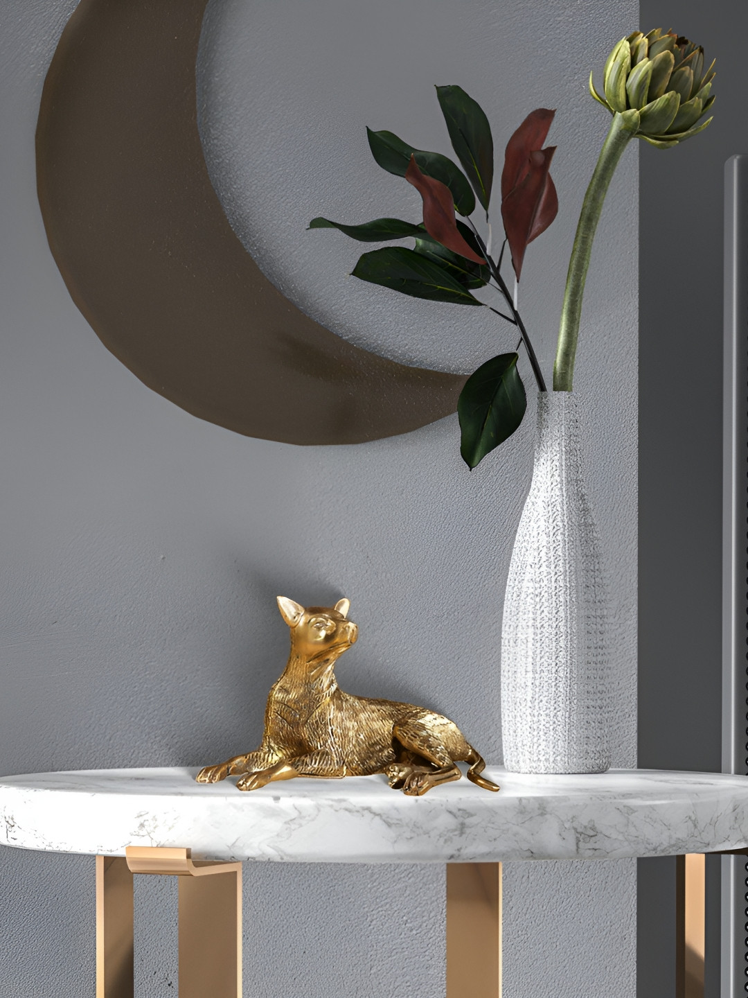 Exotic India German Shepherd Dog Gold Brass Metallic Living Room Medium Showpiece - 4.8 Inches