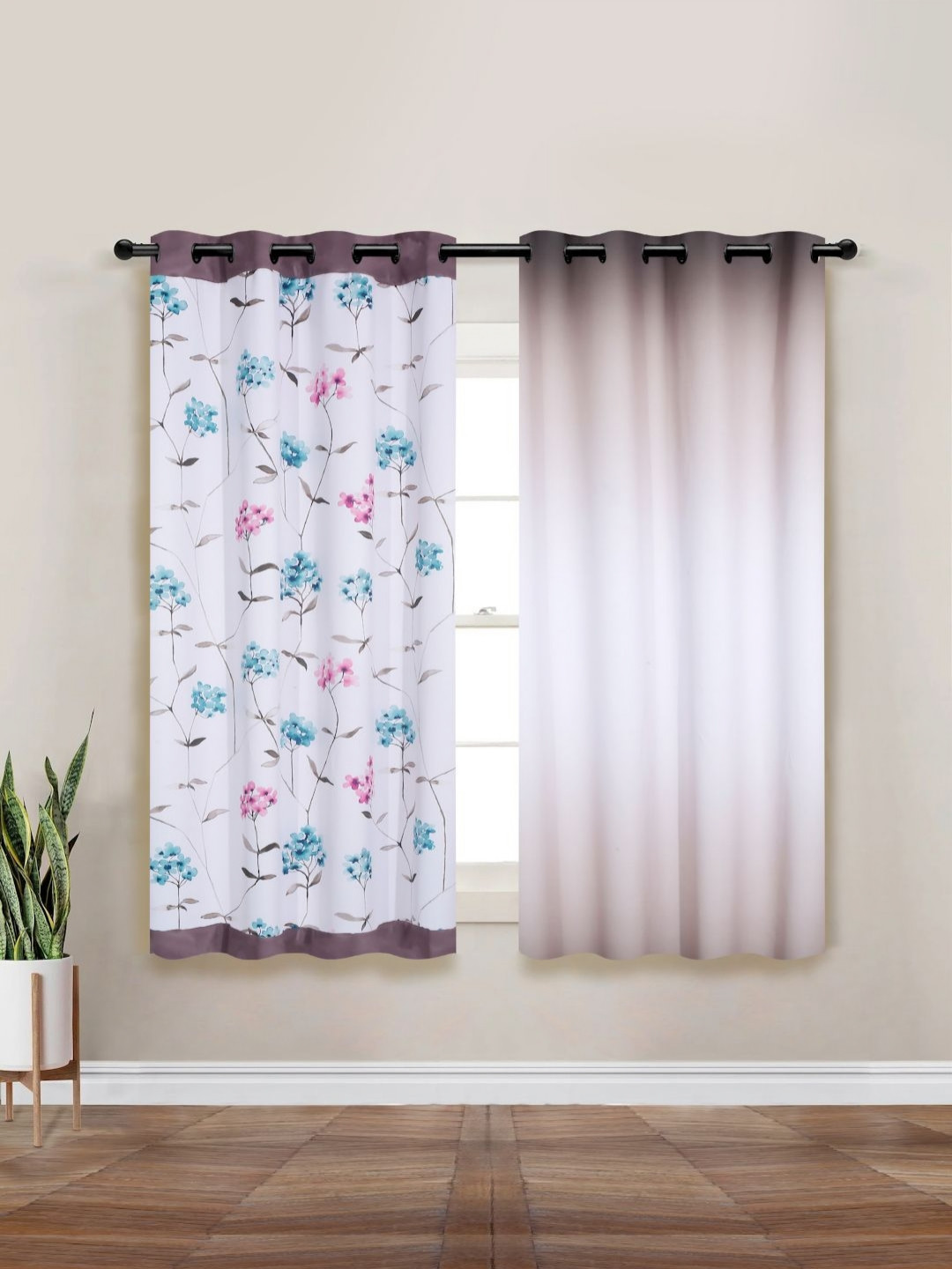 Myntra Elegant Homes Brown & White Set of 2 Floral Black Out Window Curtain