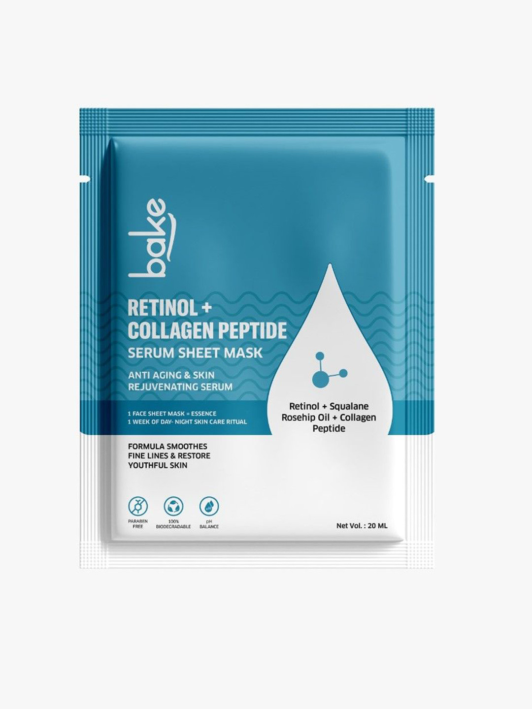 BAKE Retinol + Collagen Peptide Rejuvenation Serum Sheet Mask For Anti Aging - 20ml