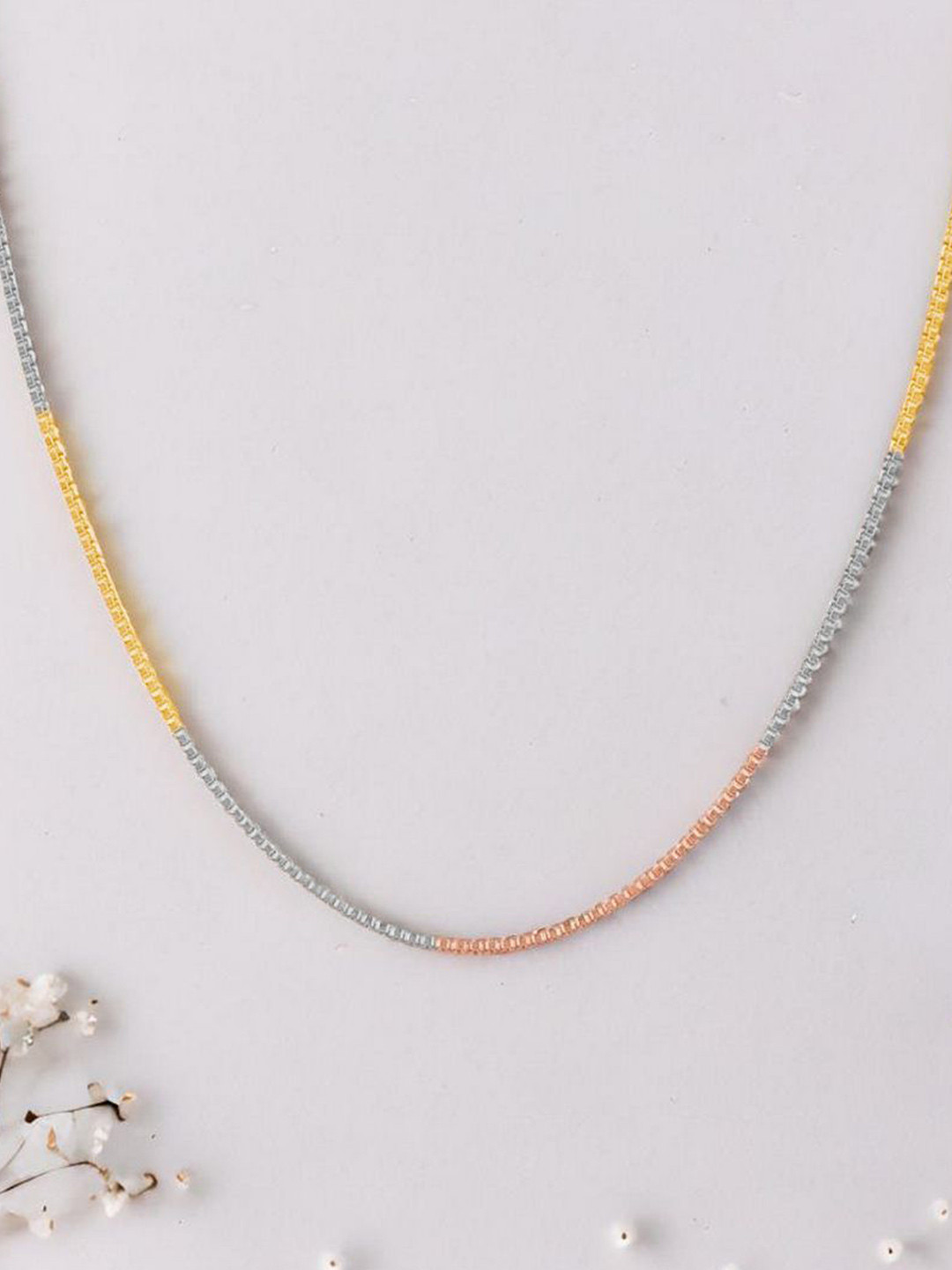 Zavya Men 925 Sterling Silver Rhodium-Plated Triple Toned Box Chain