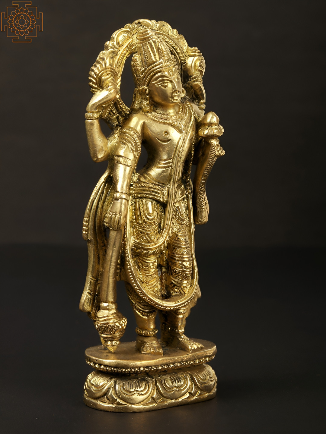 Exotic India Standing Lord Vishnu with Gada Gold Brass Metallic Prayer Room Small Showpiece - 4 Inches