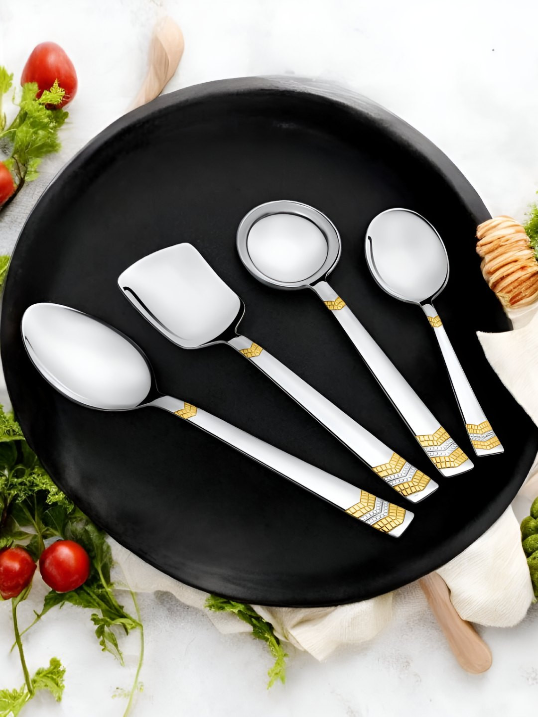 FNS 4 Pcs Textured Serving Spoon