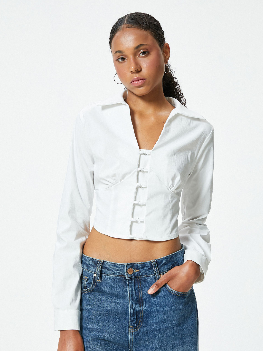 Koton Women Solid Shirt Collar Viscose Rayon Top