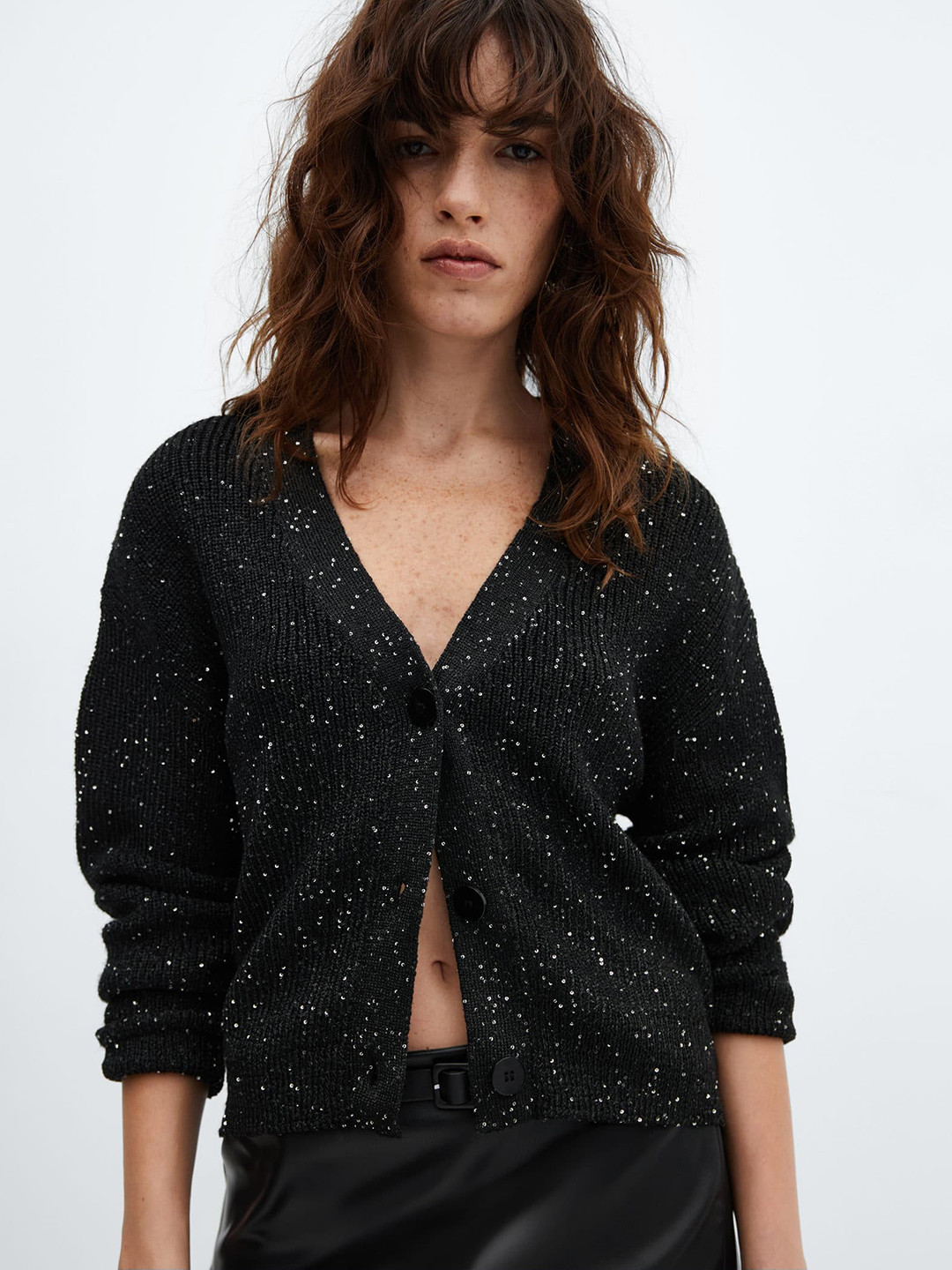 MANGO Sequined Ribbed Cardigan