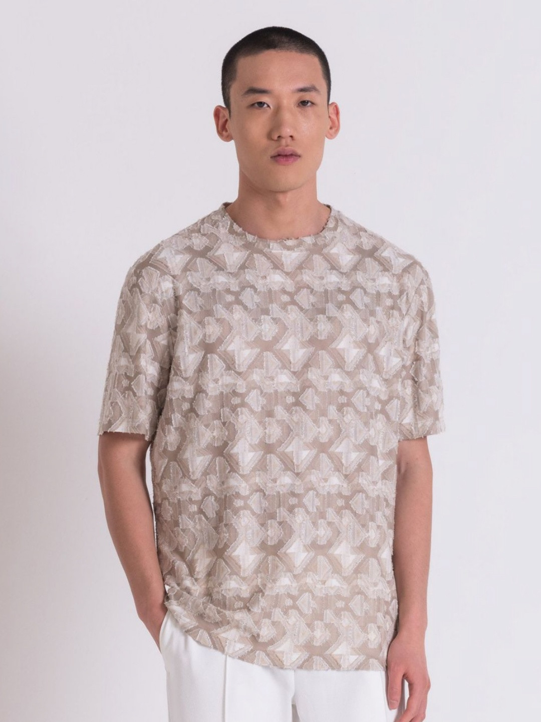 Antony Morato Men Floral Printed Raw Edge T-shirt