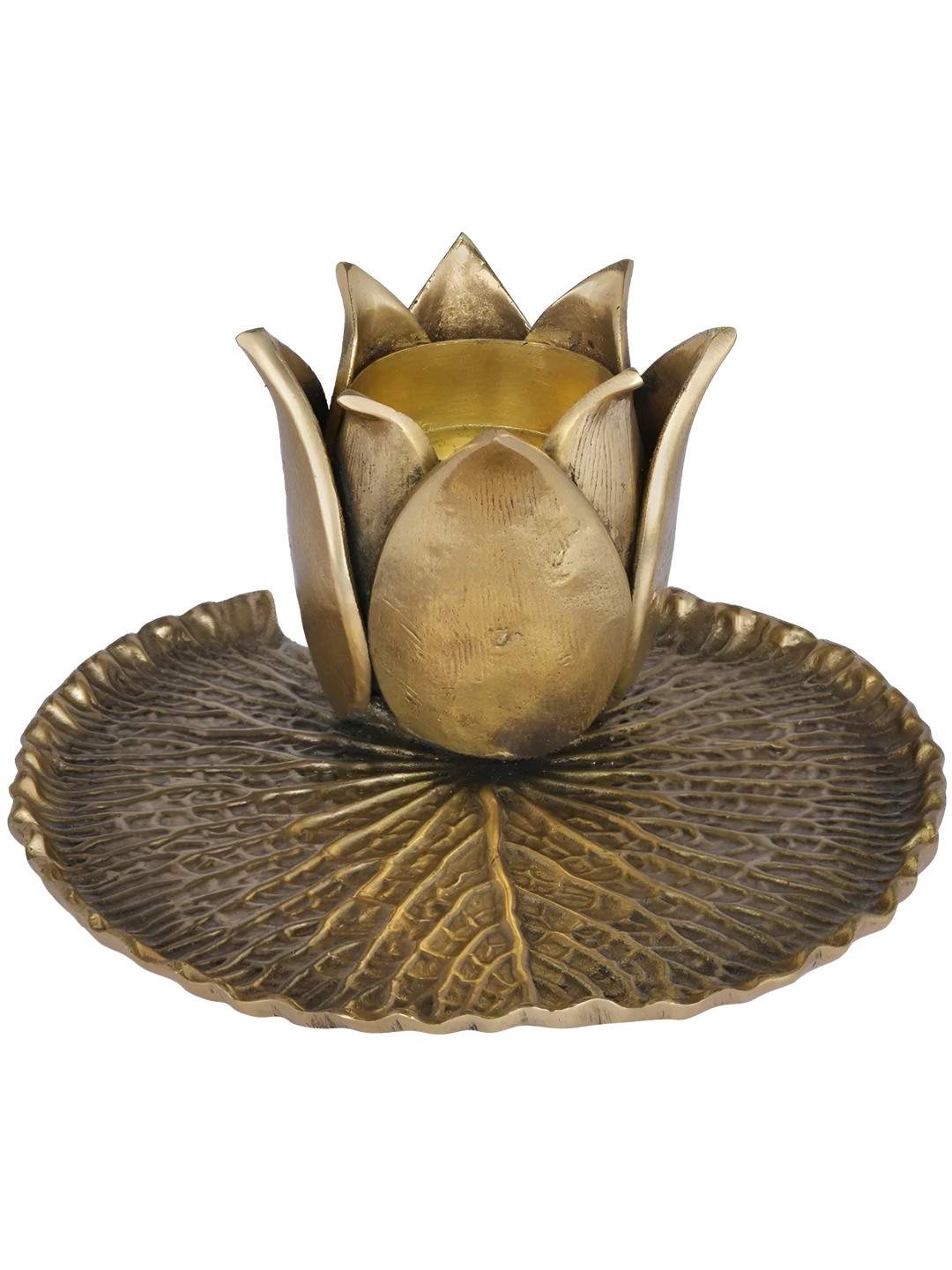Exotic India Designer Brass Lotus Flower Candle Stand