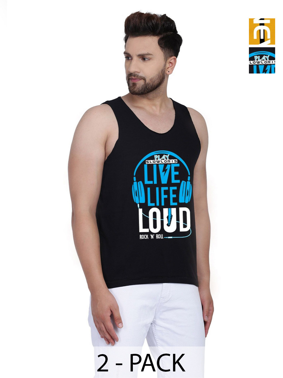 SLOWLORIS Men Pack Of 2 Typography Printed Round Neck Cotton Slim Fit T-shirts