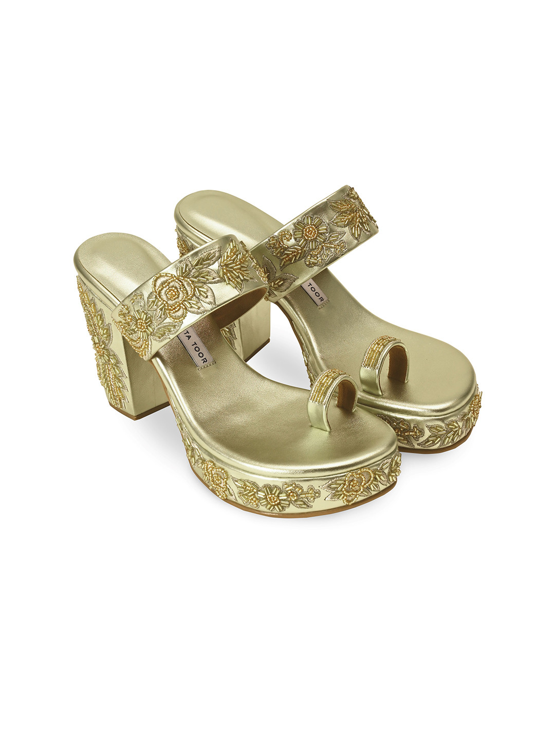 Aprajita Toor Ethnic Embellished Toe Loop Block Heels