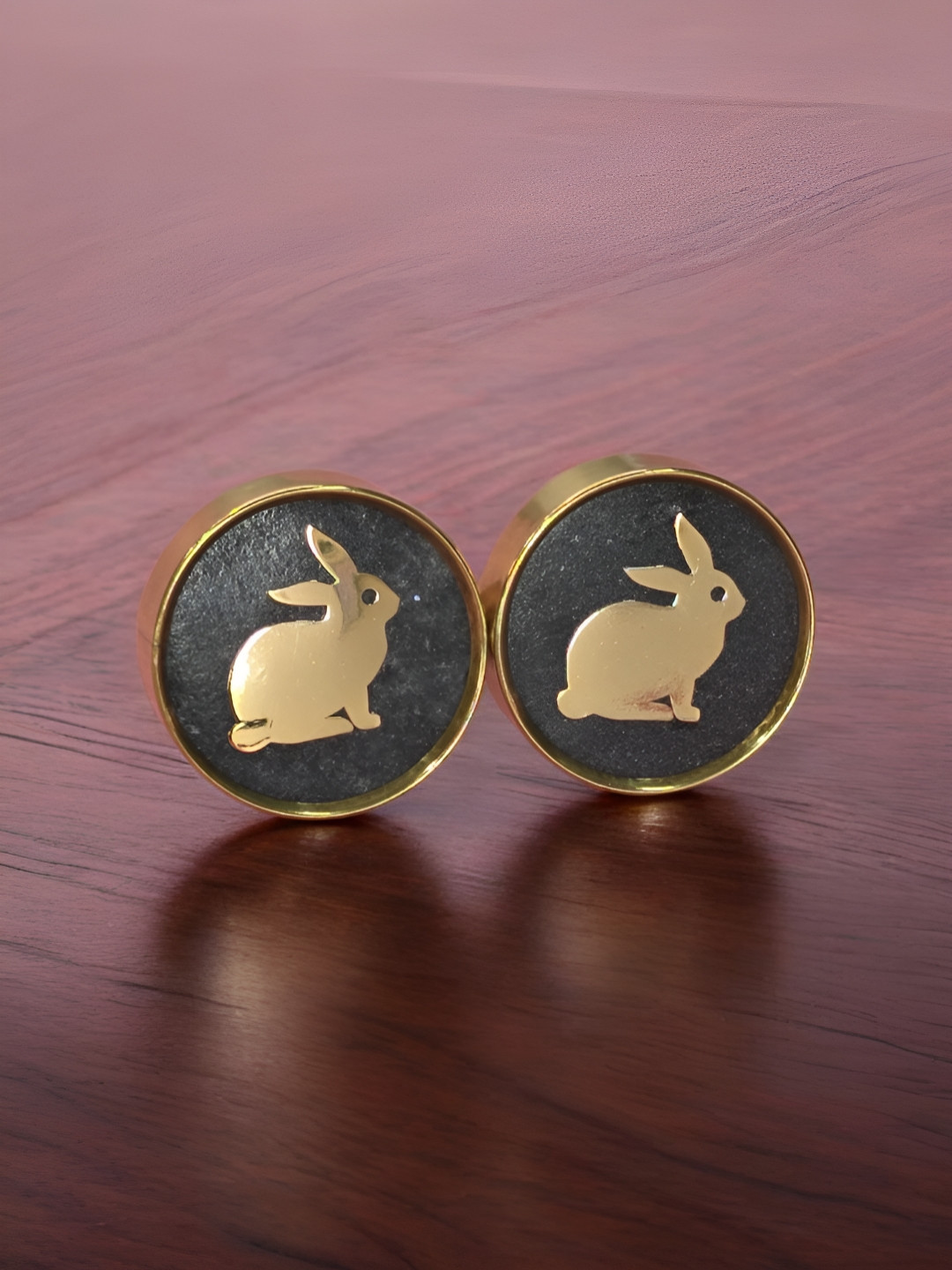 Folkstorys Black Round Rabbit Drawer Knob