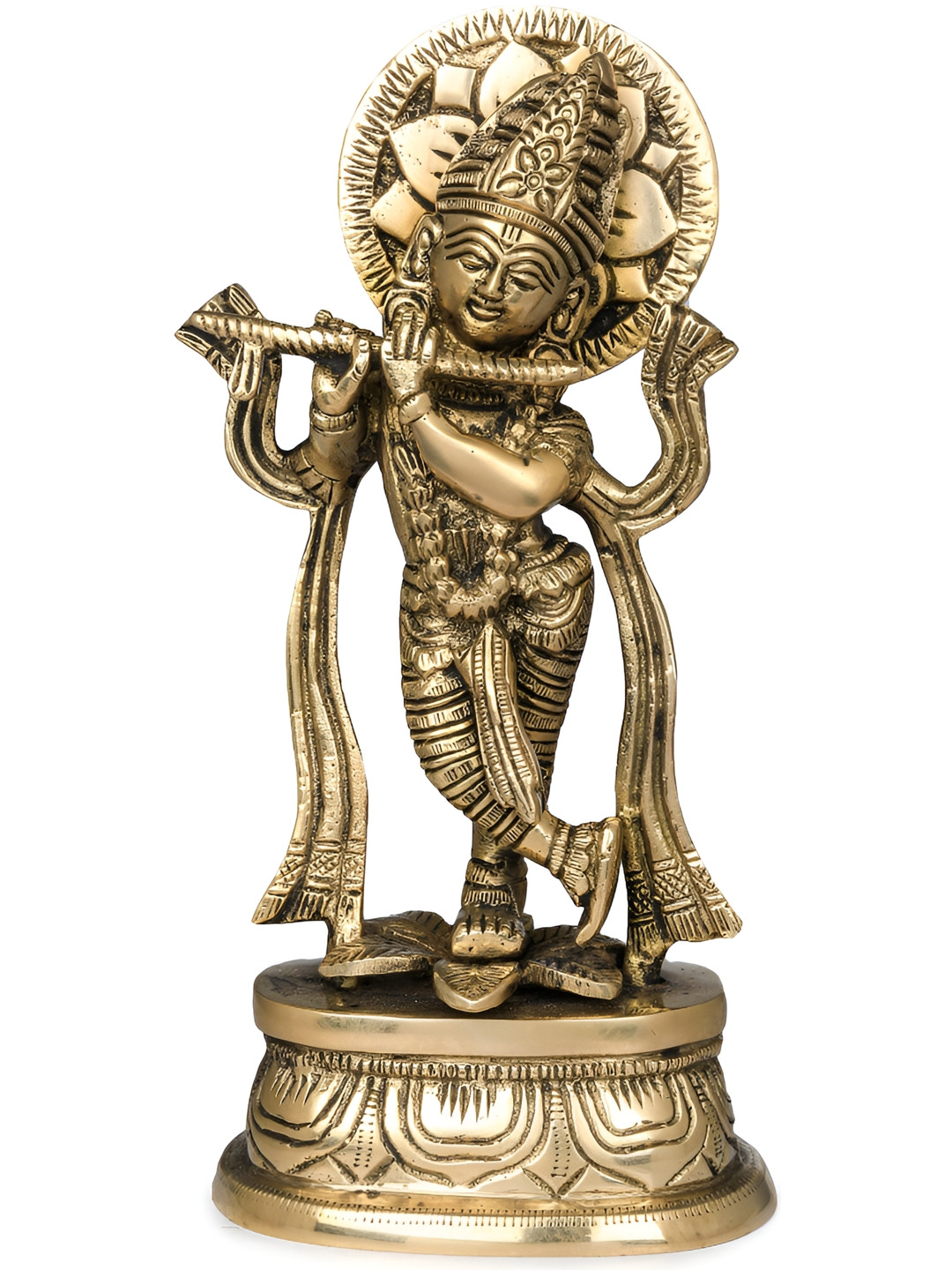 Exotic India Murali Manohar Krishna Gold Brass Metallic Prayer Room Hand Made Small Showpiece - 6.5 Inches