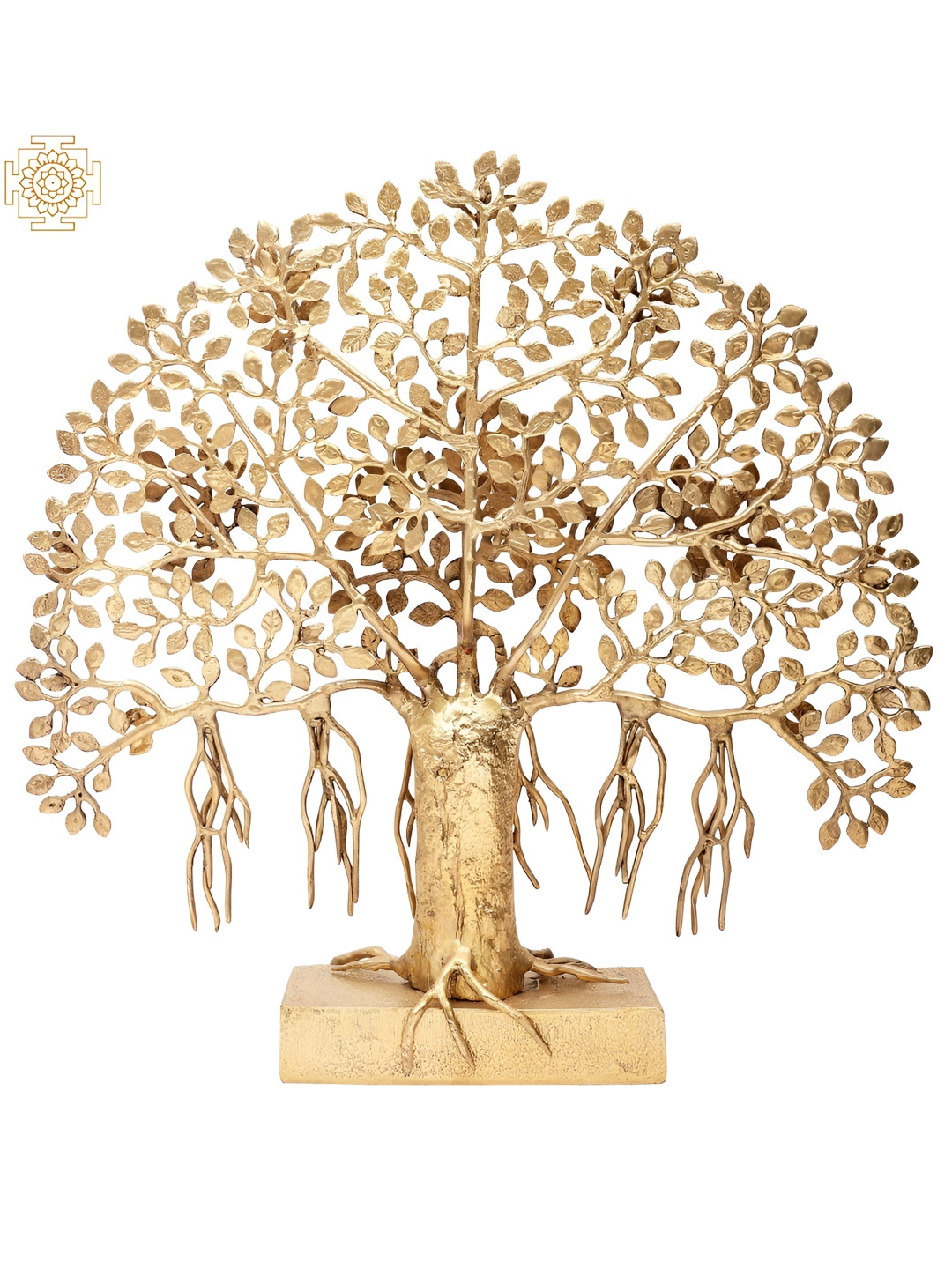 Exotic India Bodhi Tree Gold Brass Metallic Living Room Hand Made Large Showpiece - 19 Inches