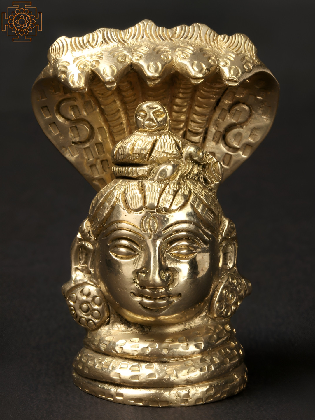 Exotic India Shiva Head with Sheshnag Gold Brass Metallic Prayer Room Small Showpiece - 2.5 Inches
