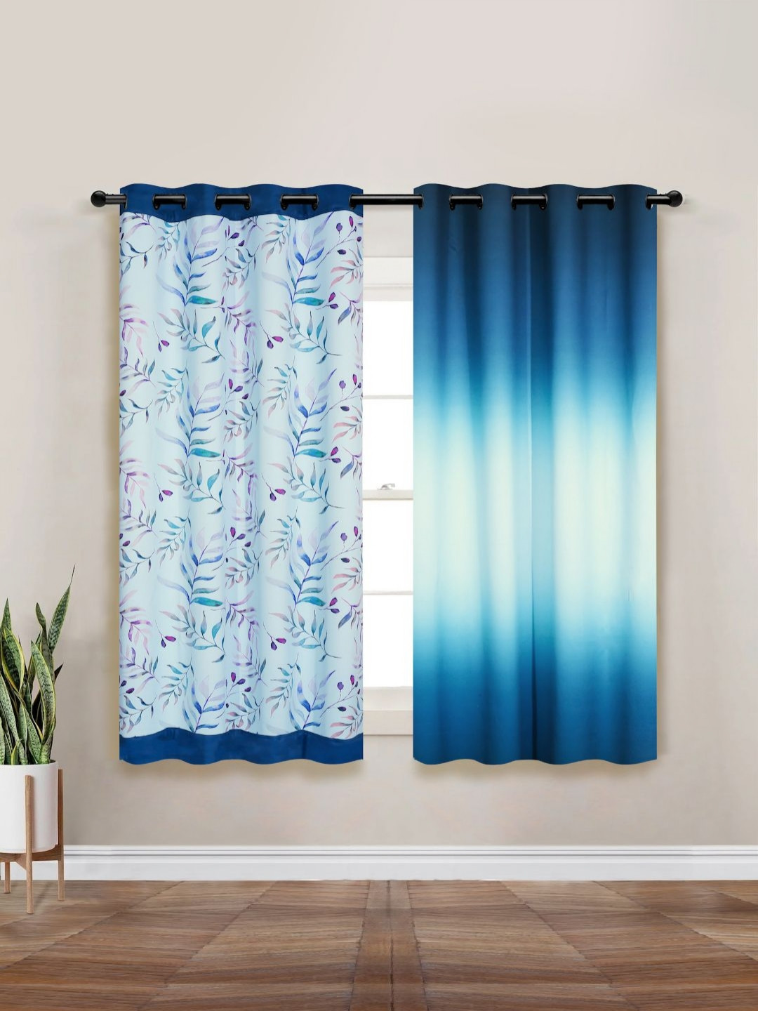 Myntra Elegant Homes Turquoise Blue & Pink Set of 2 Floral Black Out Window Curtain