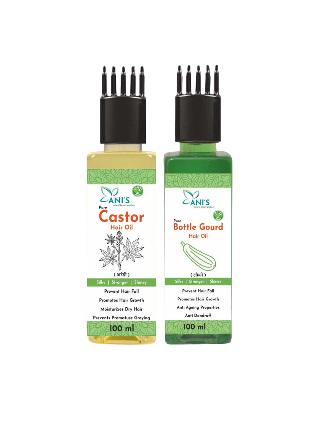 ANI'S Set Of 2 Bottle Gourd & Castor Hair Oil For Strong & Silky Hairs - 100ml Each