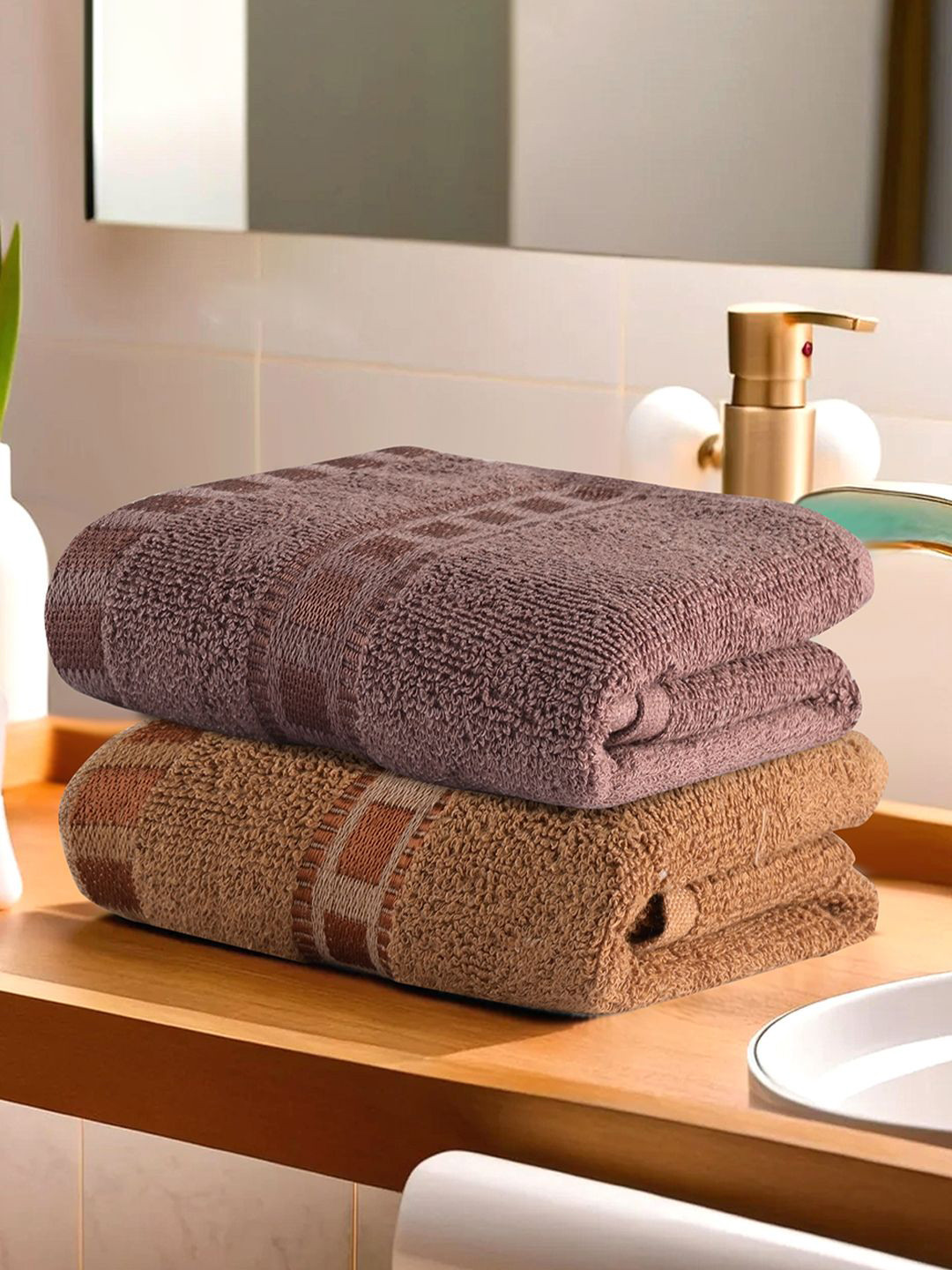 Kuber Industries Brown & Coffee Brown 2 Pieces Anti Bacterial 225 GSM Cotton Face Towels
