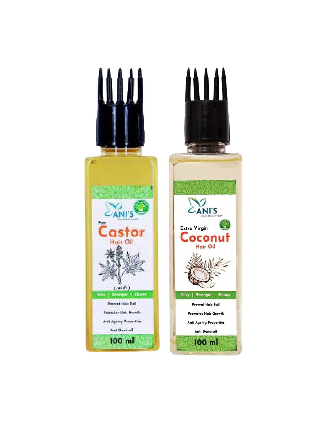 ANI'S Set Of Pure Castor & Extra Virgin Coconut Hair Oils - 100ml Each