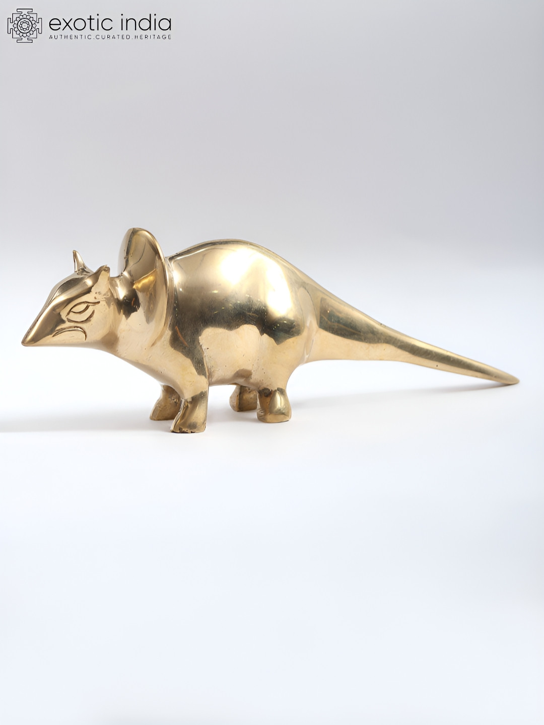 Exotic India Stylized Rat Gold Brass Metallic Living Room Tiny Showpiece - 3 Inches