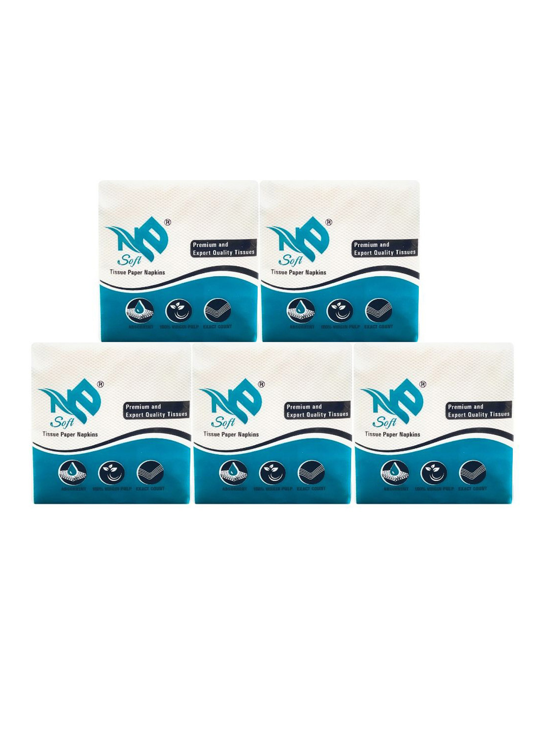 NE SOFT Set Of 5 Ultra Soft Tissue Paper Napkins - 80Pcs Each