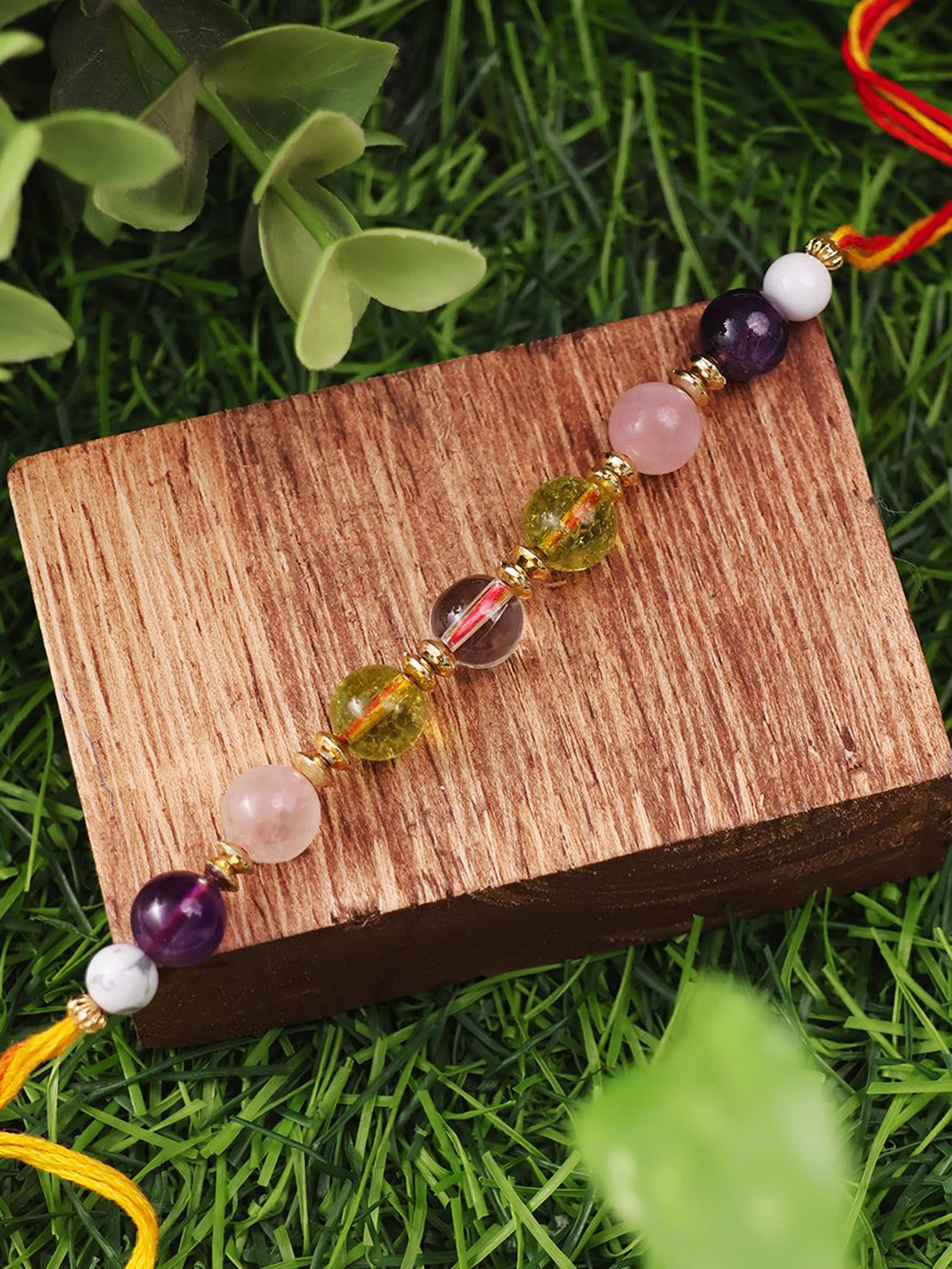 Shubhanjali Beaded Thread Rakhi With Roli Chawal & Greeting Card