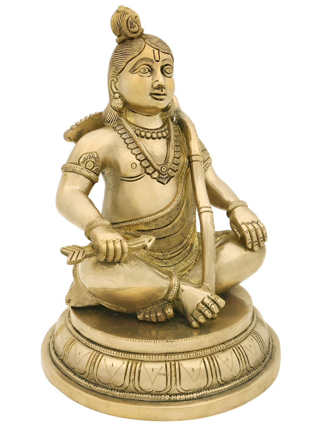 Exotic India Vanvasi Lord Rama Gold Brass Metallic Living Room Hand Made Medium Showpiece - 11 Inches