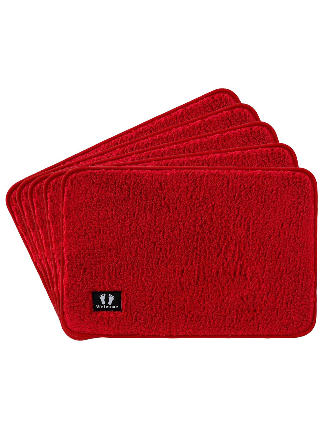 Kuber Industries Red 5 Pieces Textured 240 GSM Bath Rugs