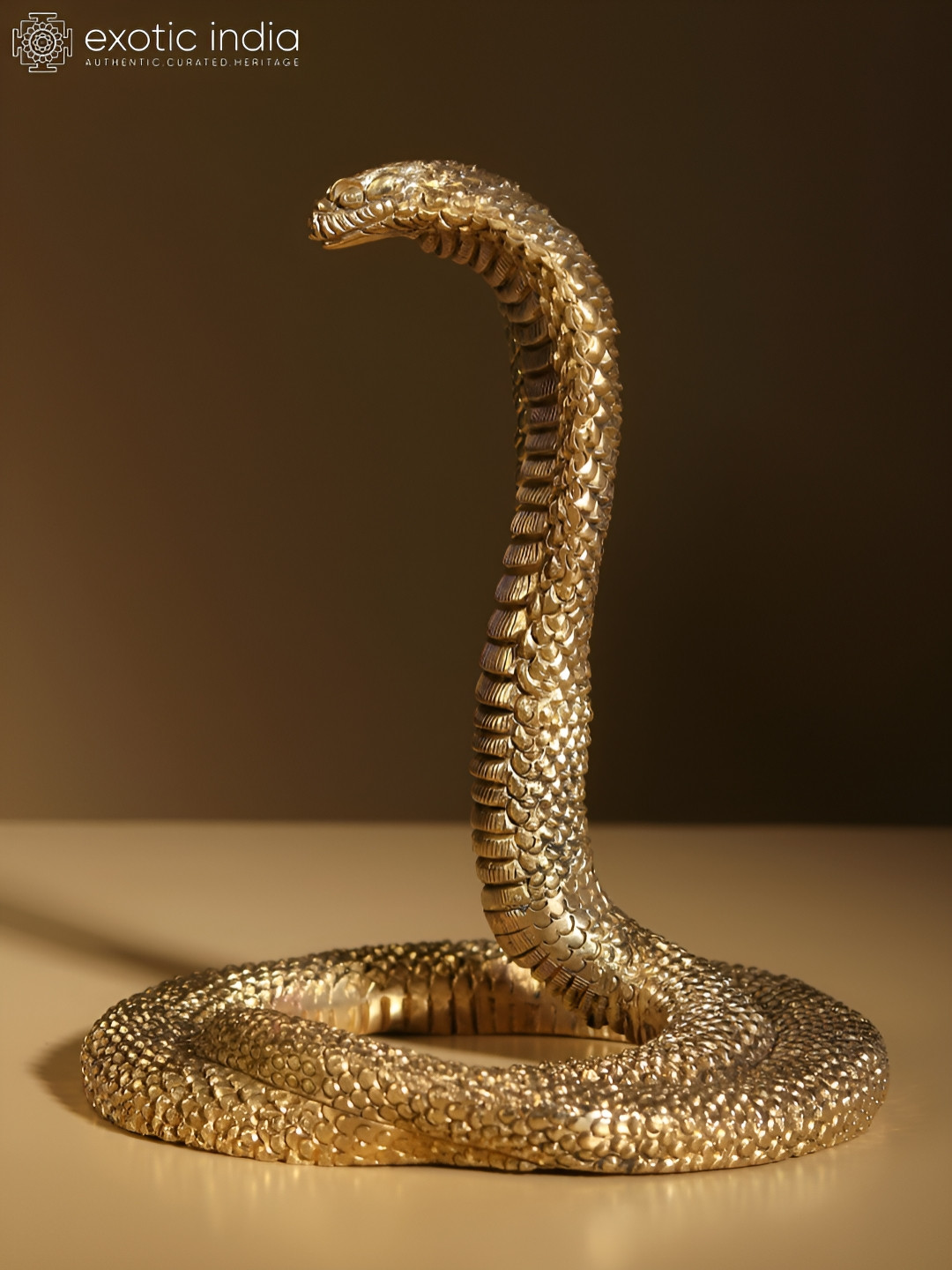 Exotic India Serpent Gold Brass Metallic Garden Medium Showpiece - 7.8 Inches