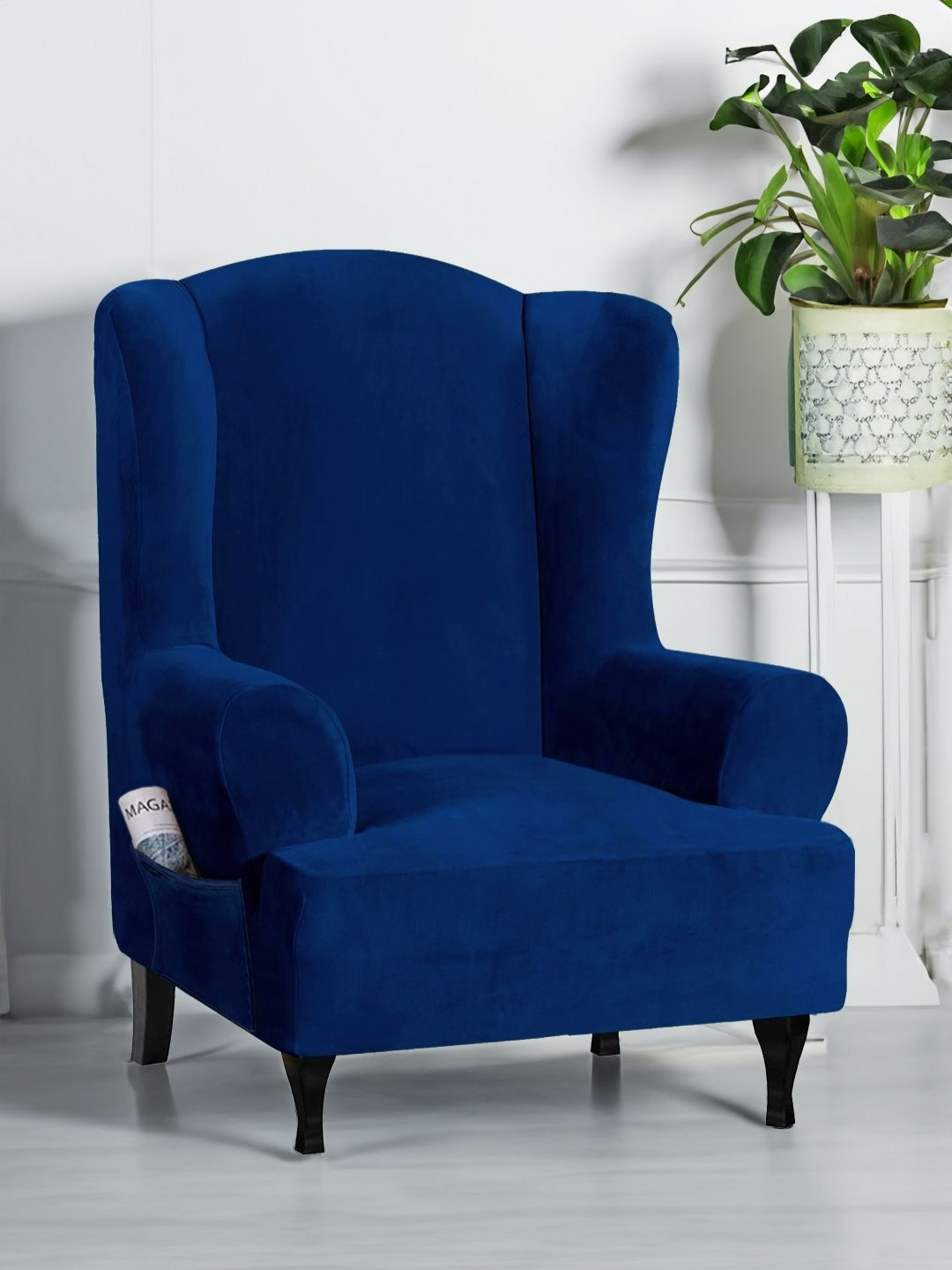 Cortina Navy Blue Suitable Wingback Chair Cover