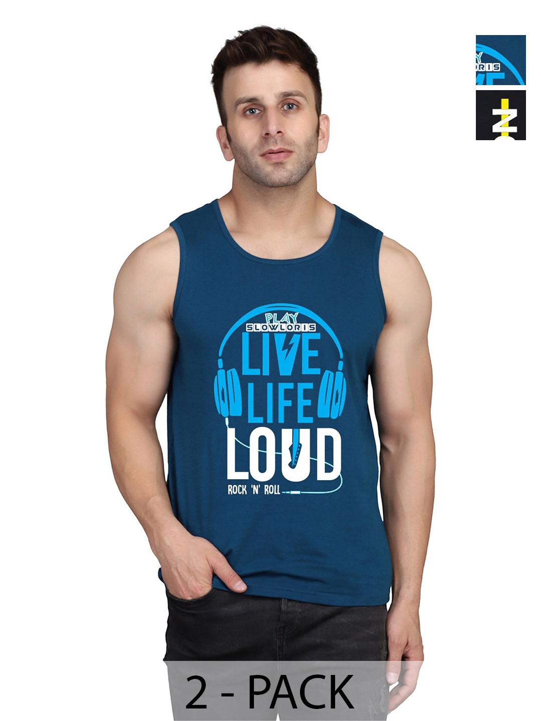 SLOWLORIS Men Pack Of 2 Typography Printed Round Neck Cotton Slim Fit T-shirts