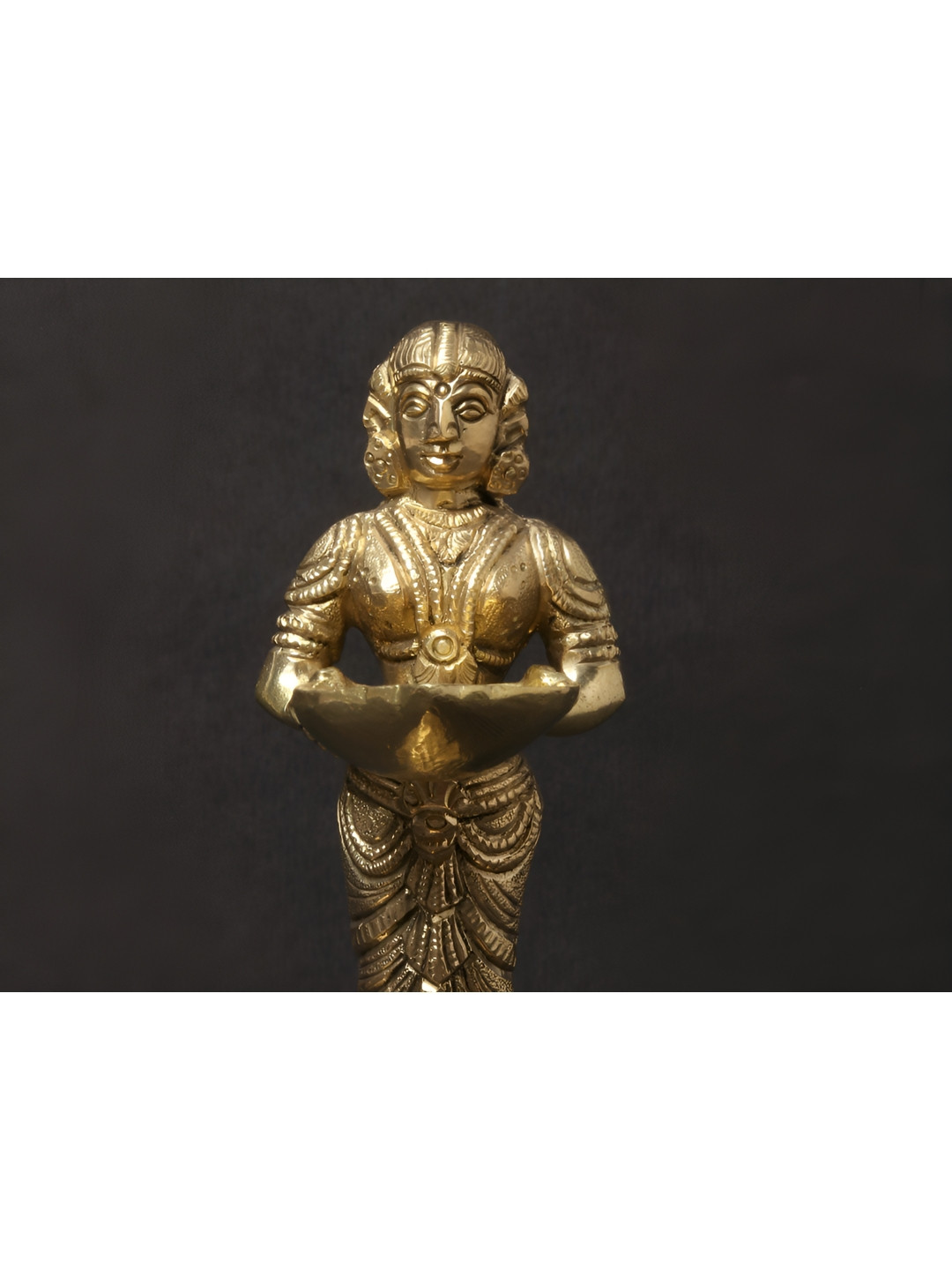 Exotic India Paavai Vilakku Gold Brass Metallic Prayer Room Small Showpiece - 6 Inches