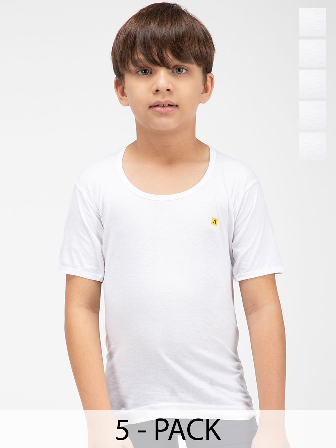 AMUL COMFY Boys Pack Of 5 Pure Cotton Innerwear Vests-  AC-SRNS-VE-WHT-35-5PC