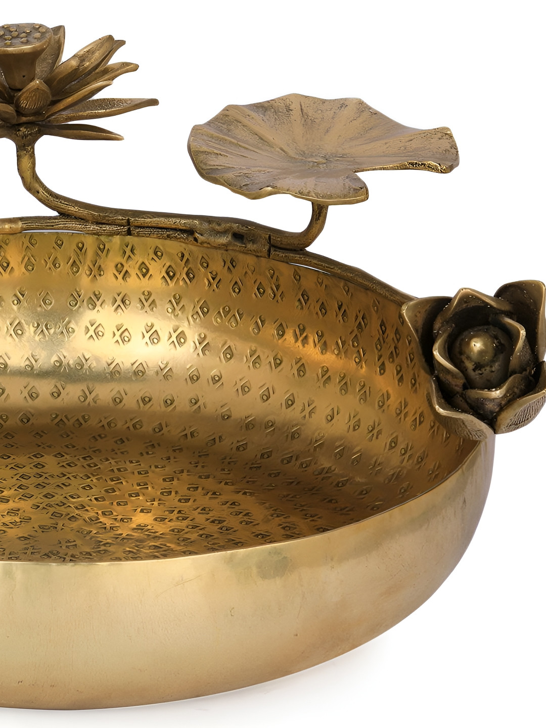 Exotic India Attractive Designer Brass Urli with Flower and Buds