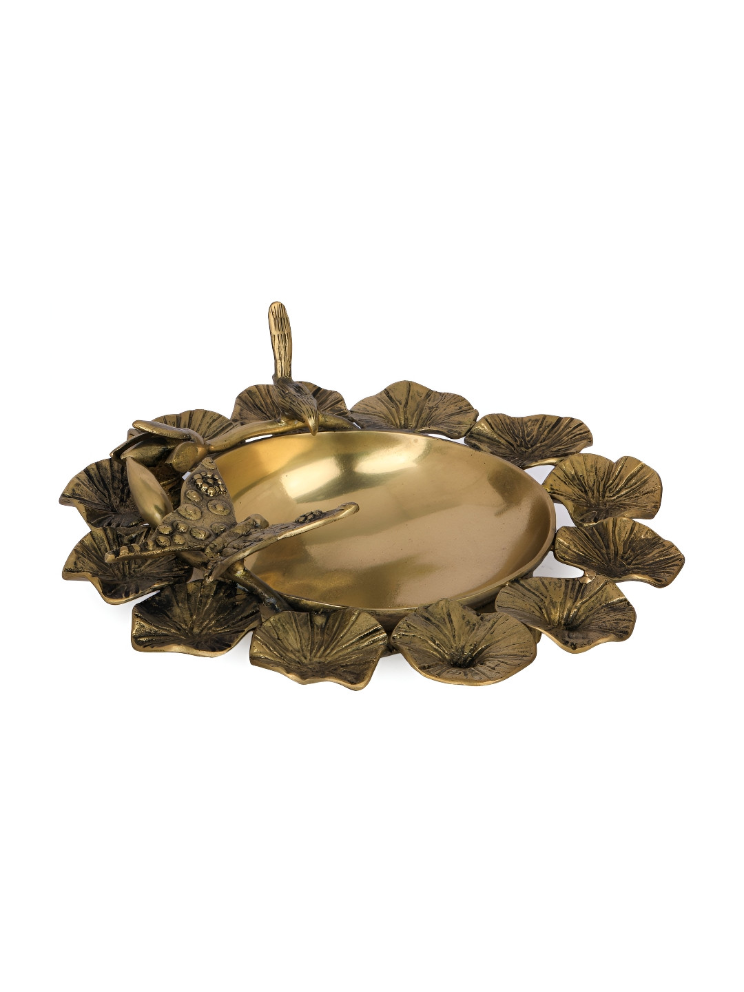 Exotic India  Lotus Urli with Perched Bird & Butterfly