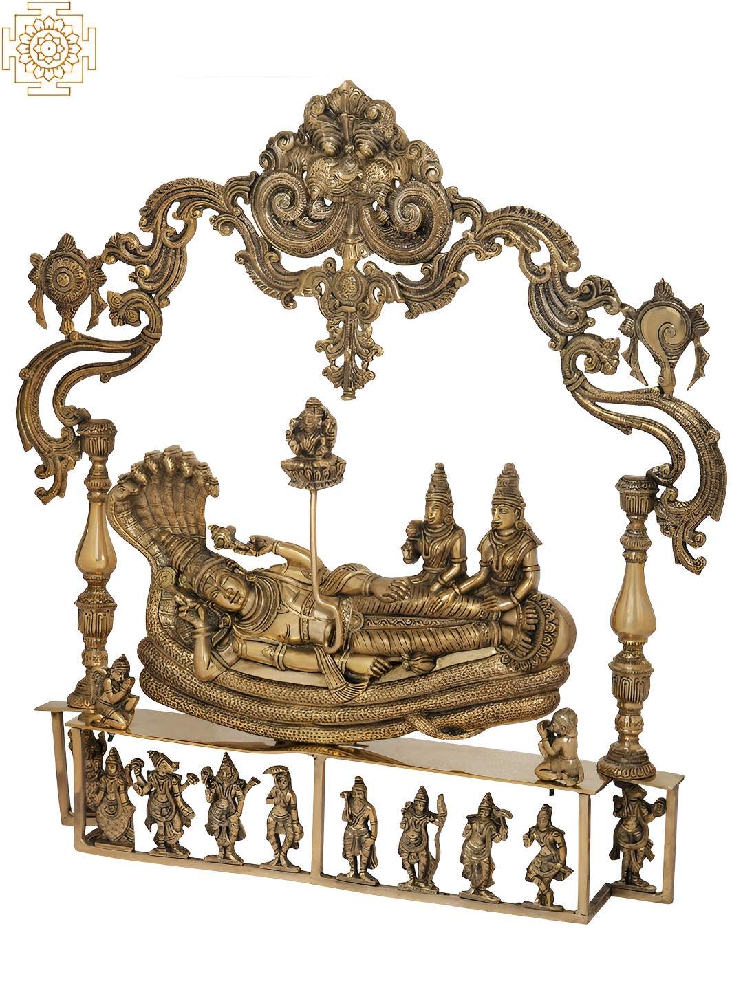 Exotic India Brahma Stems From The Navel Of Sheshashayi Vishnu Upon Dashavatara Gold Brass Metallic Prayer Room Medium Showpiece - 25.2 Inches