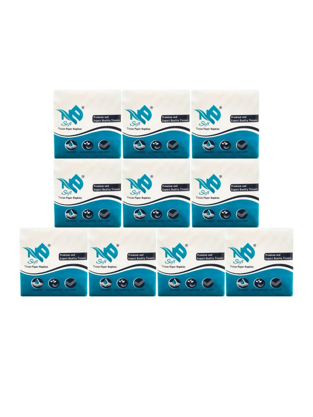 NE SOFT Set Of 10 Ultra Soft Tissue Paper Napkins - 80Pcs Each