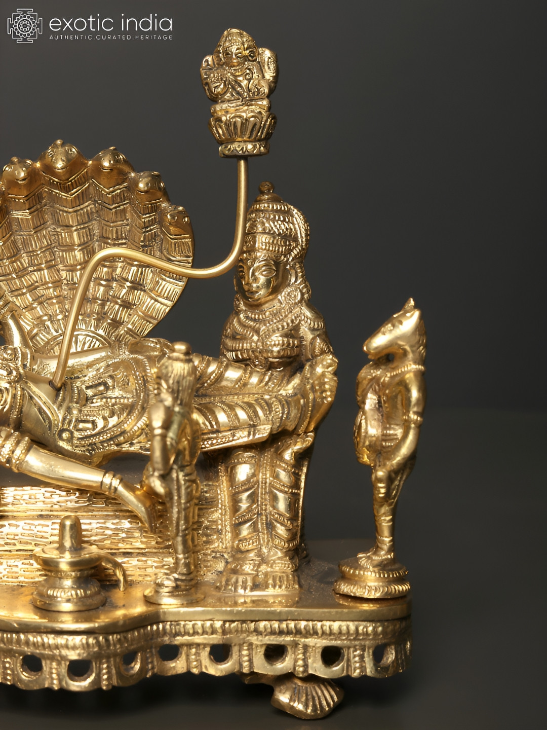Exotic India Shri Padmanabha Swamy Gold Brass Metallic Prayer Room Small Showpiece - 6.5 Inches