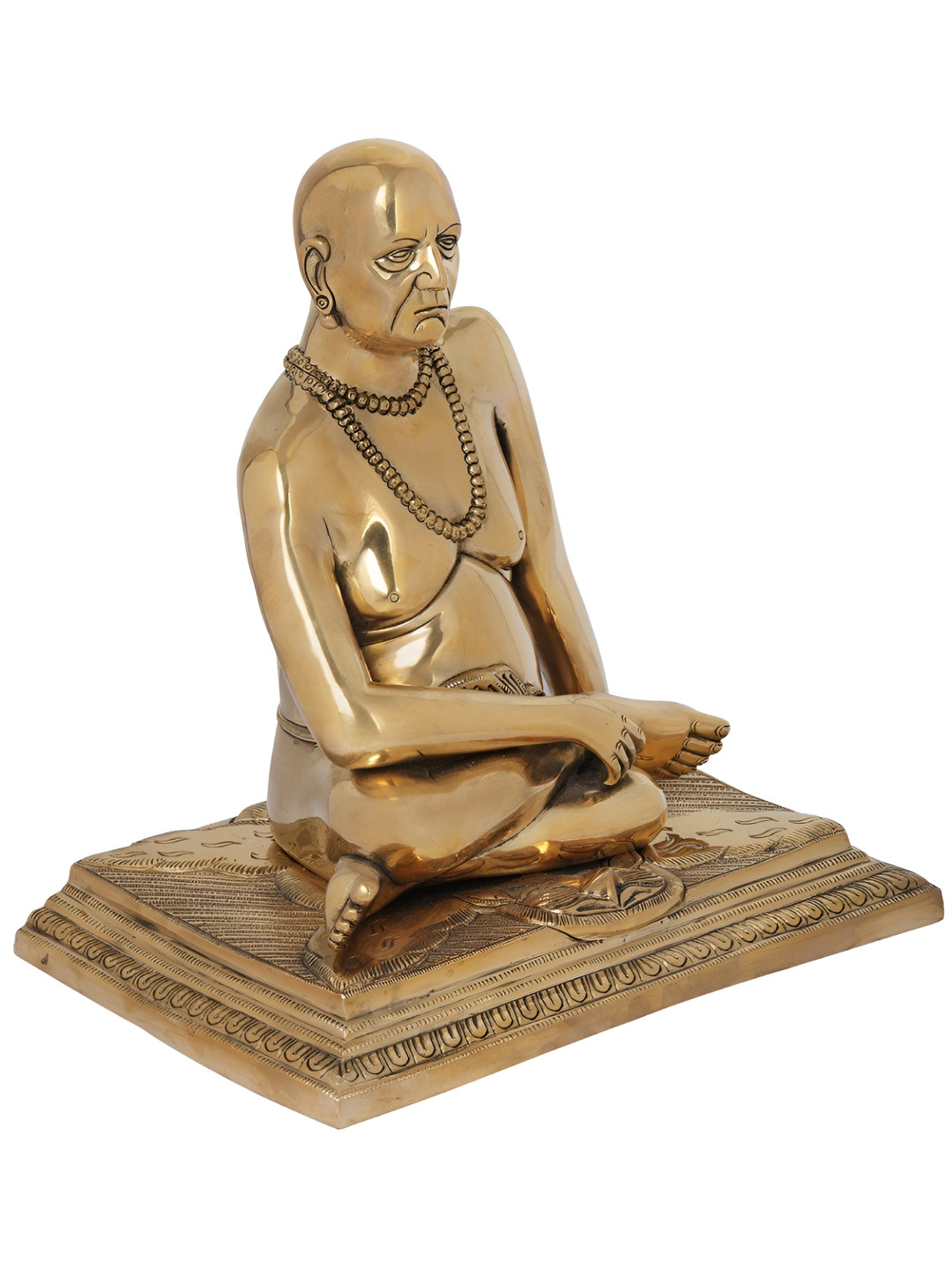 Exotic India Shri Swami Samarth Of Akkalkot Gold Brass Metallic Prayer Room Hand Made Medium Showpiece - 13 Inches