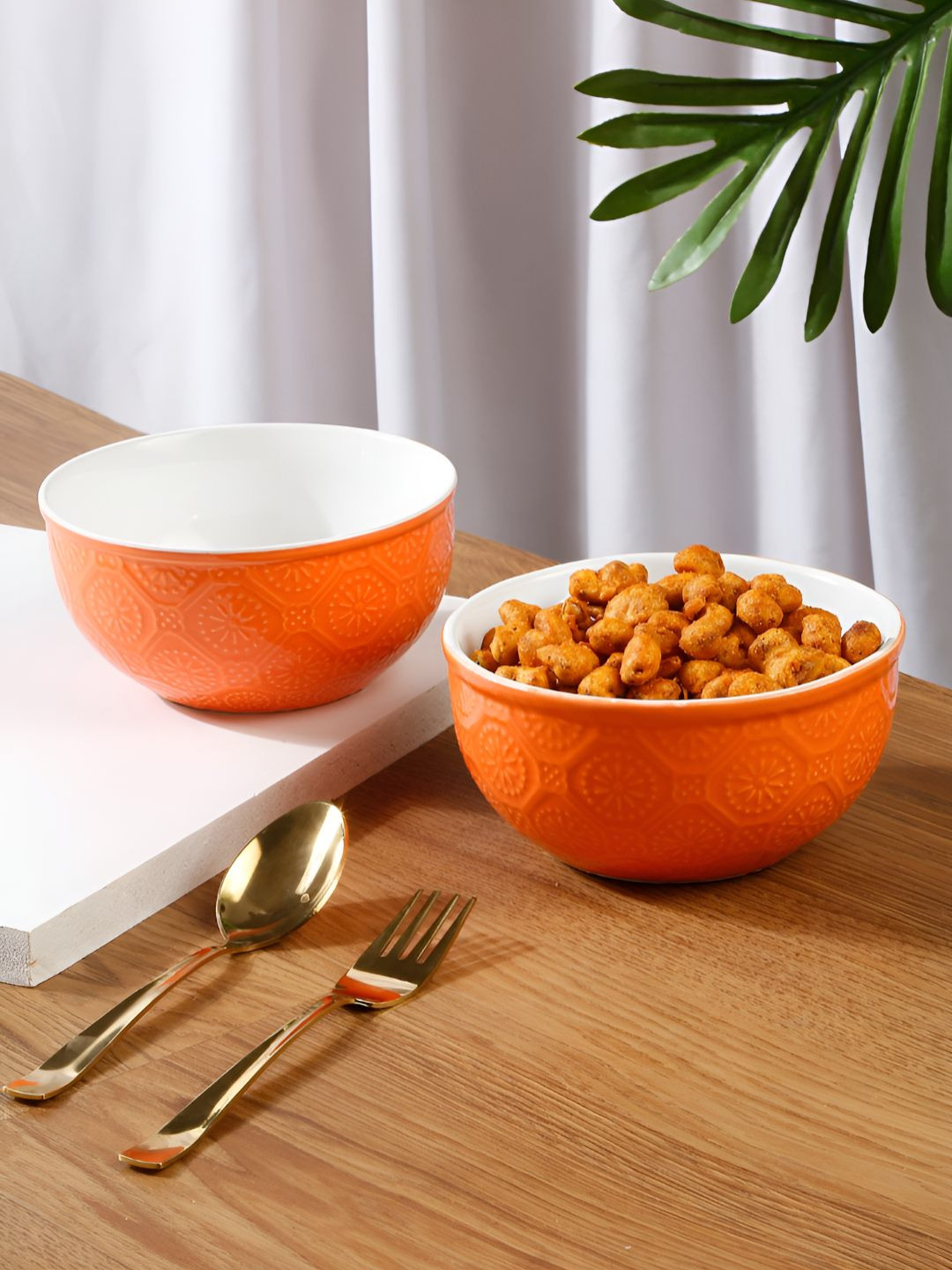 Arrabi 2 Pcs Orange Colored Ceramic Serving Bowls