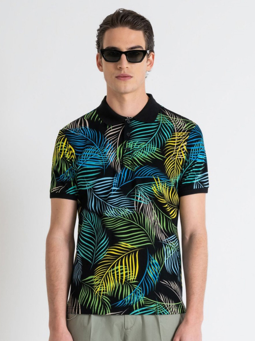 Antony Morato Men Tropical Printed Collared Short Sleeves Polo T-shirt