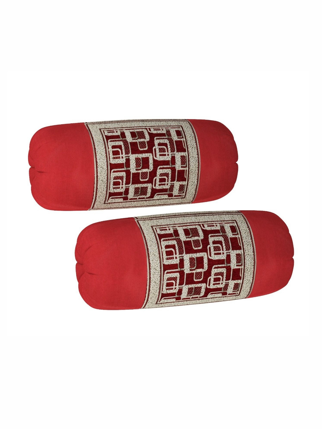 hargunz Maroon & Red 2 Pieces Self Design Chenille  Velvet Bolster Covers