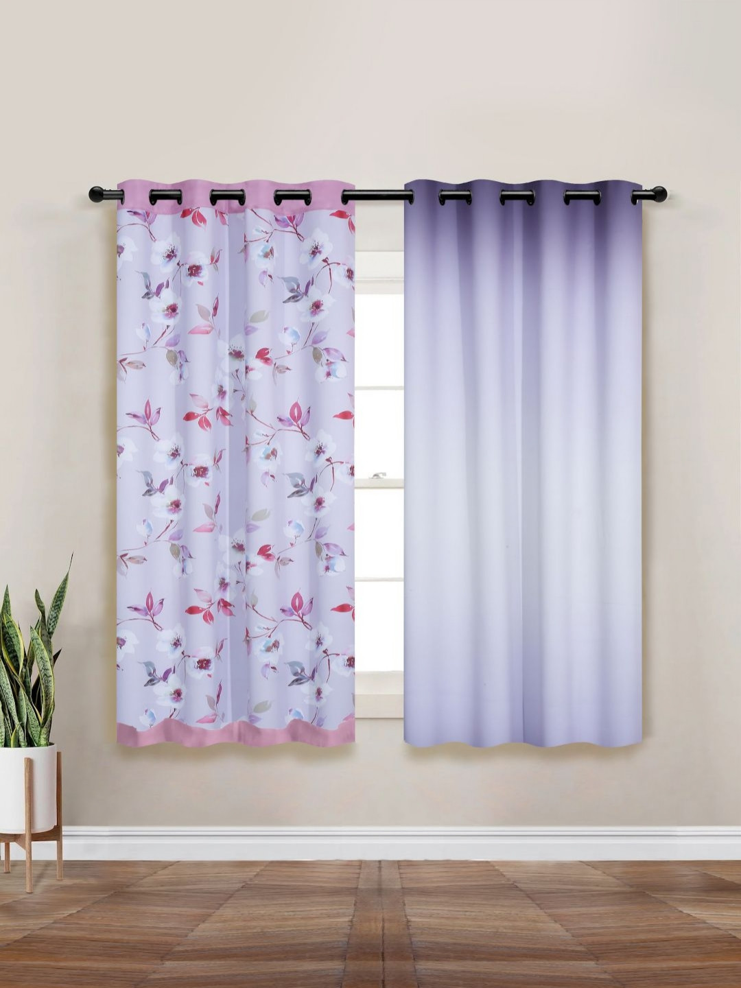 Myntra Elegant Homes Lavender & Red Set of 2 Floral Window Curtain