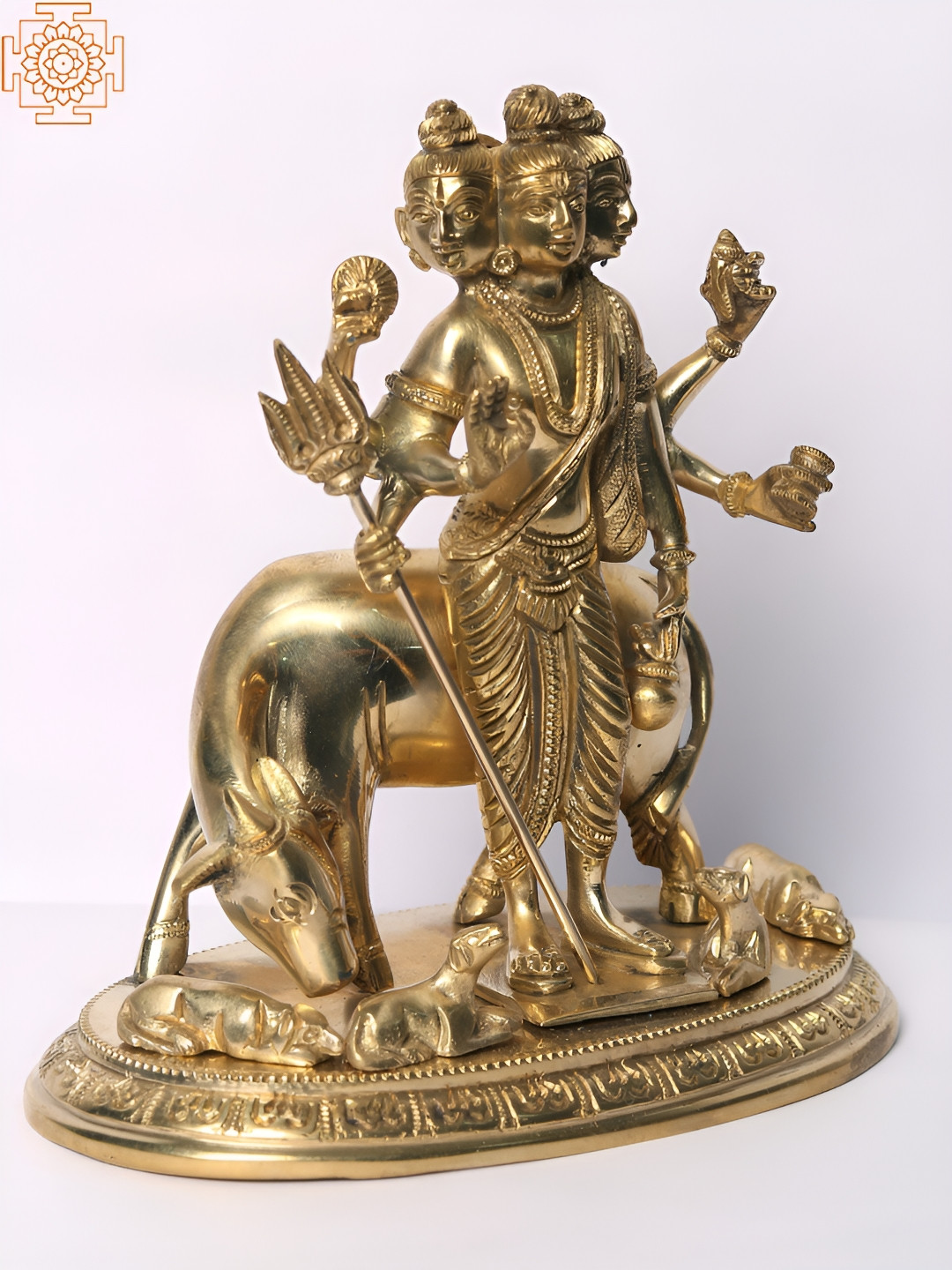 Exotic India Lord Dattatreya - The Trimurti Gold Brass Metallic Prayer Room Medium Showpiece - 3 Inches