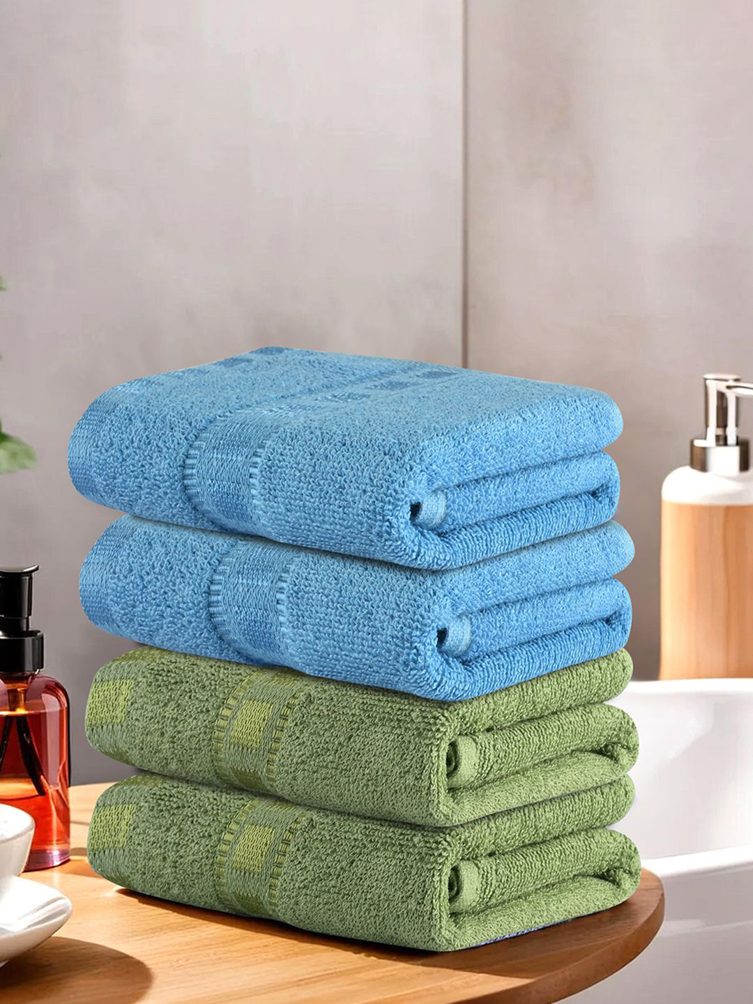 Kuber Industries Green 4 Pieces Self Design Cotton Highly Absorbent 225 GSM Face Towels