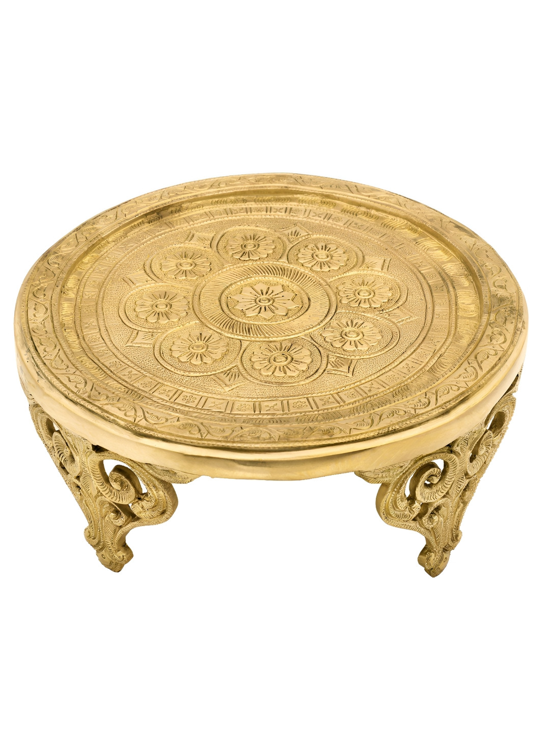 Exotic India Ritual Chowki Gold Brass Metallic Living Room Tiny Showpiece - 5 Inches