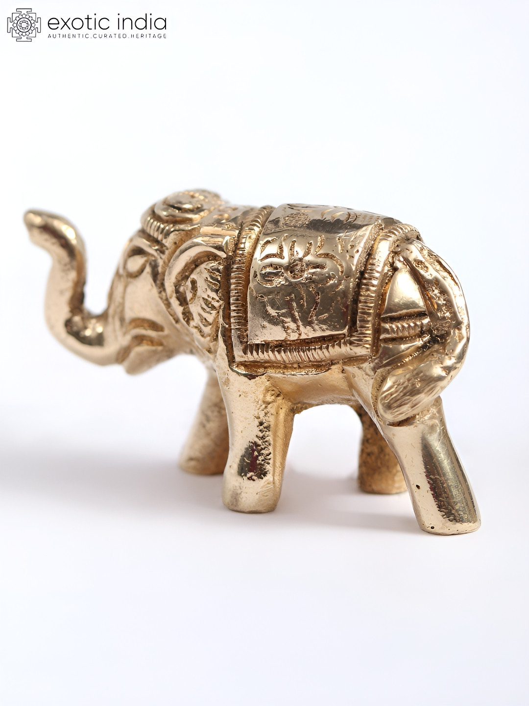 Exotic India Elephant Beige Brass Metallic Living Room Tiny Showpiece - 1.3 Inches
