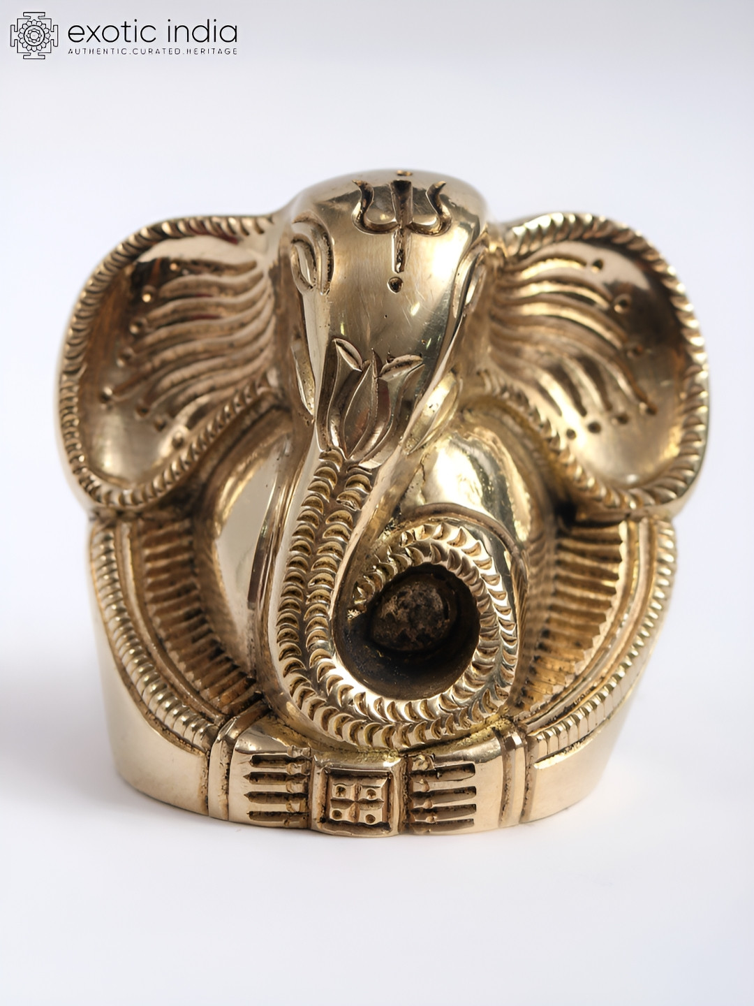Exotic India Good Luck Ganesha Gold Brass Metallic Prayer Room Small Showpiece - 2.2 Inches