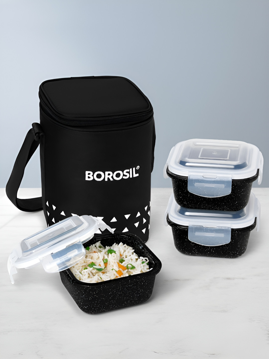 BOROSIL 3 -Pcs Glass  Leak Proof & Air Tight Lunchbox With Carry Bag