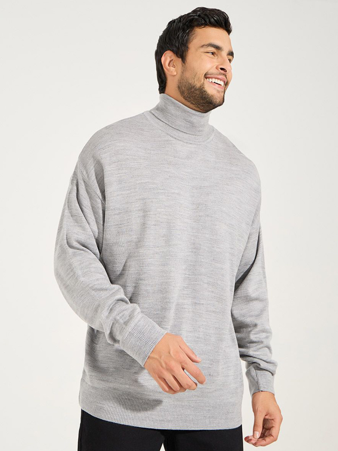 Styli Grey Turtle Neck Relaxed Fit Light Weight Acrylic Pullover Sweater